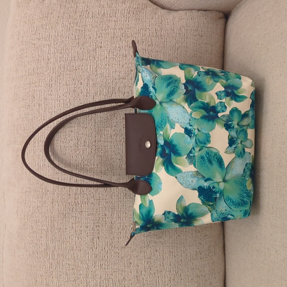 Longchamp Long Handle Le Pliage Orchidea Blue, Green